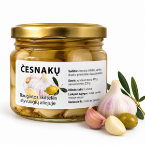 Raugintos česnakų skiltelės alyvuogių aliejuje